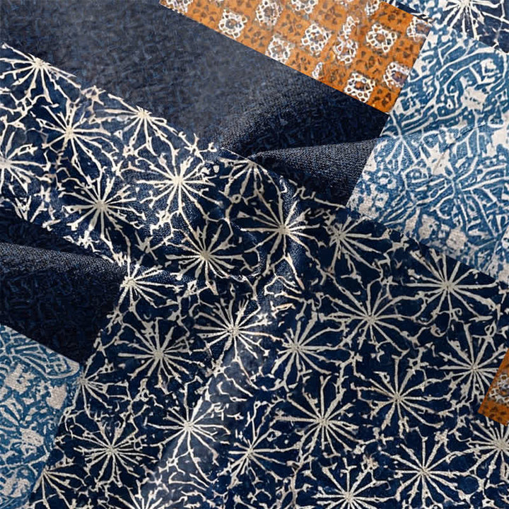 Buddha Stones Kimono de hombre con abertura frontal, estampado geométrico de bloques y patchwork de algodón. - image 5