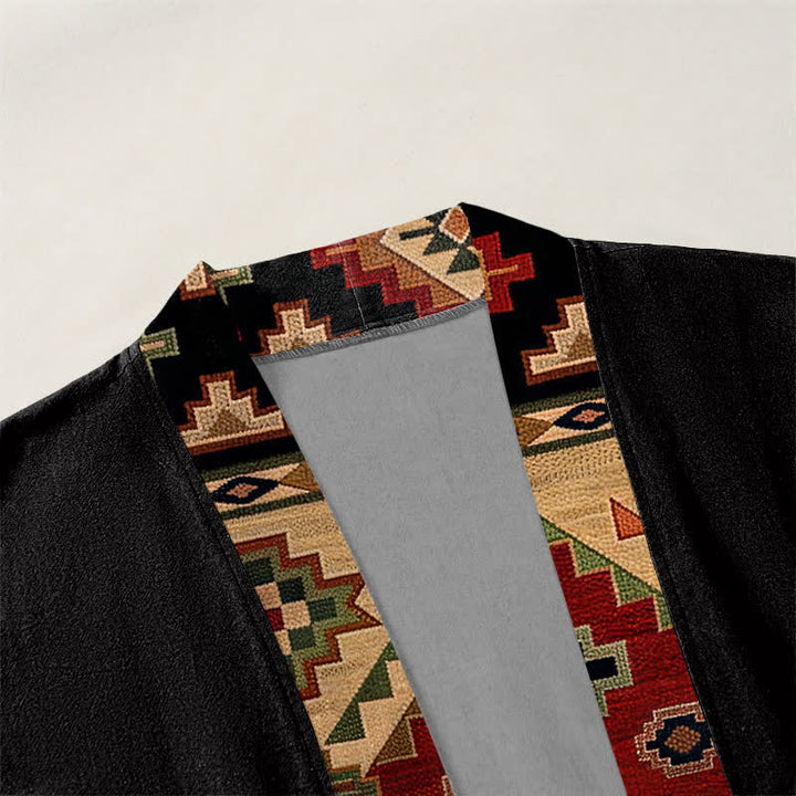 Buddha Stones Kimono de hombre de algodón con estampado geométrico tribal y frente abierto - image 3