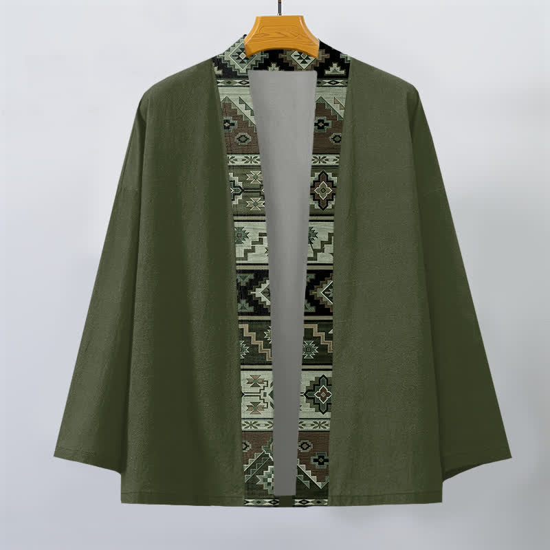 Buddha Stones Kimono de hombre de algodón con estampado geométrico tribal y frente abierto - image 7