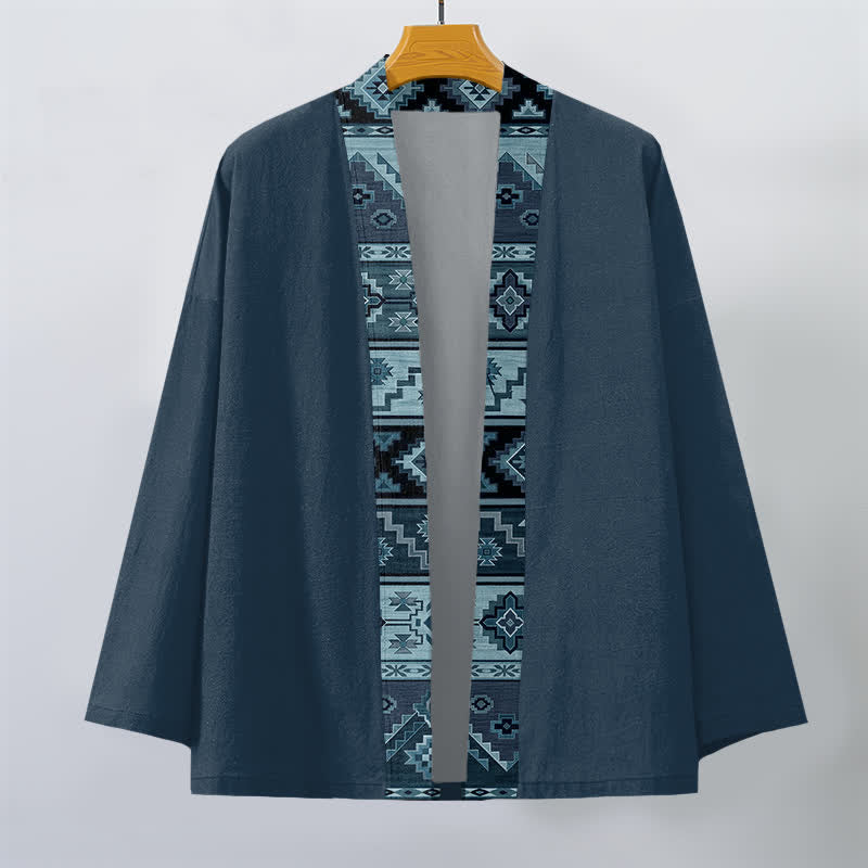 Buddha Stones Kimono de hombre de algodón con estampado geométrico tribal y frente abierto - image 10
