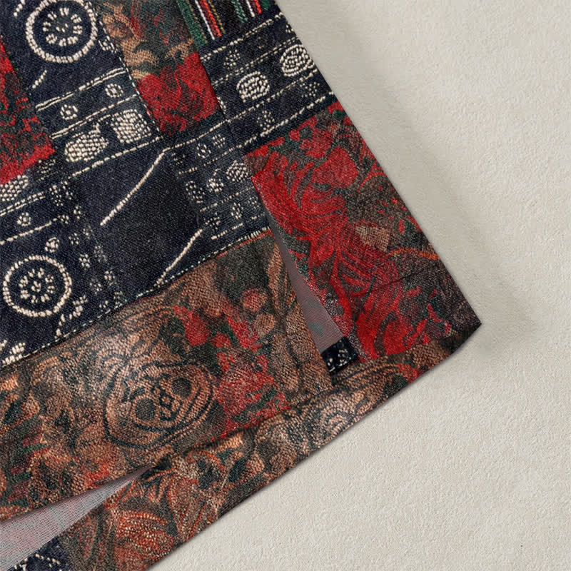 Buddha Stones Kimono de hombre con estampado geométrico tribal de patchwork y frente abierto, de algodón. - image 4