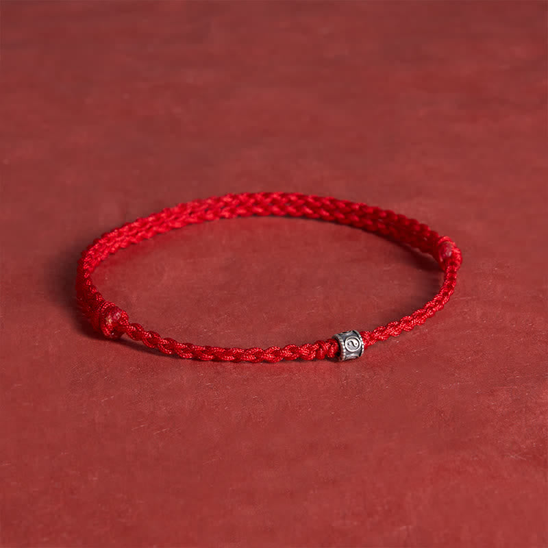 Buddha Stones Pulsera tobillera de protección Yin Yang de plata de ley 925 con hilo negro y rojo - image 3