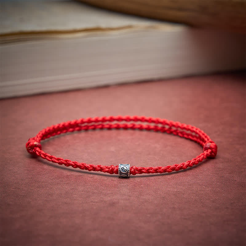 Buddha Stones Pulsera tobillera de protección Yin Yang de plata de ley 925 con hilo negro y rojo - image 2
