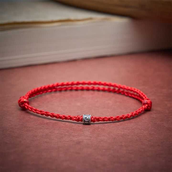 Buddha Stones Pulsera tobillera de protección Yin Yang de plata de ley 925 con hilo negro y rojo - image 2