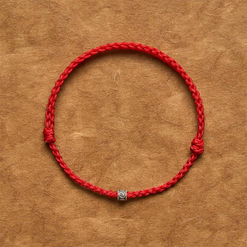 Buddha Stones Pulsera tobillera de protección Yin Yang de plata de ley 925 con hilo negro y rojo - image 1