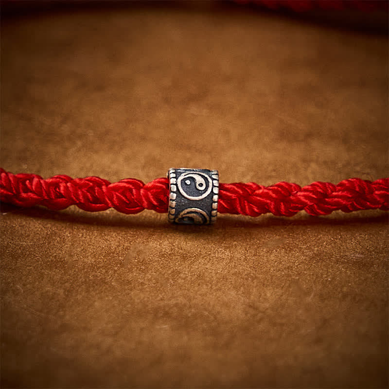 Buddha Stones Pulsera tobillera de protección Yin Yang de plata de ley 925 con hilo negro y rojo - image 5