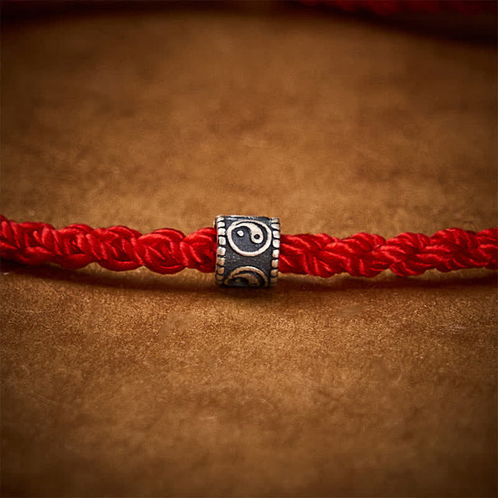 Buddha Stones Pulsera tobillera de protección Yin Yang de plata de ley 925 con hilo negro y rojo - image 5