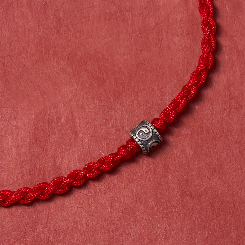 Buddha Stones Pulsera tobillera de protección Yin Yang de plata de ley 925 con hilo negro y rojo - image 4