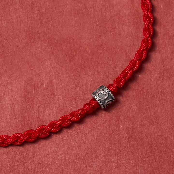 Buddha Stones Pulsera tobillera de protección Yin Yang de plata de ley 925 con hilo negro y rojo - image 4