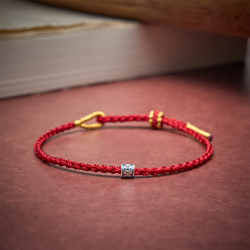 Buddha Stones Pulsera minimalista de plata de ley 925 con hilo negro y rojo y protección de monedas chinas. - image 2