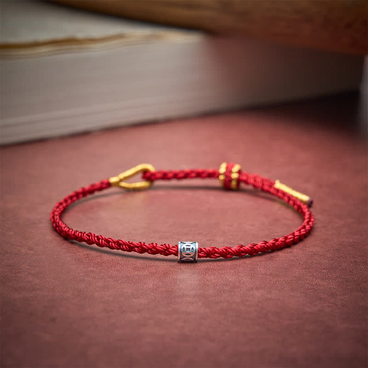 Buddha Stones Pulsera minimalista de plata de ley 925 con hilo negro y rojo y protección de monedas chinas. - image 2