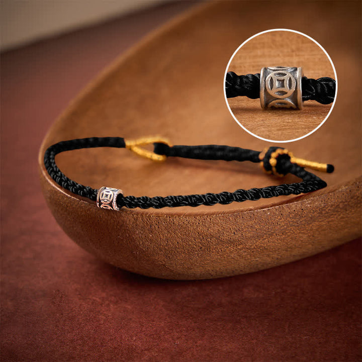 Buddha Stones Pulsera minimalista de plata de ley 925 con hilo negro y rojo y protección de monedas chinas. - Cuerda negra - 5,5–6,3 pulgadas (14–16 cm) - image 13