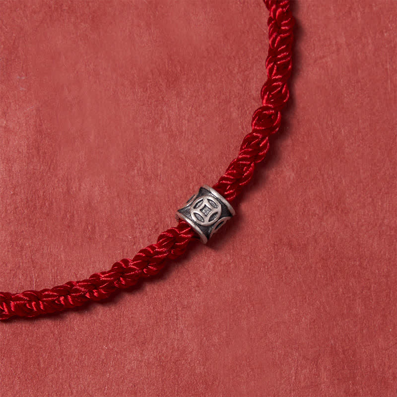 Buddha Stones Pulsera minimalista de plata de ley 925 con hilo negro y rojo y protección de monedas chinas. - image 4