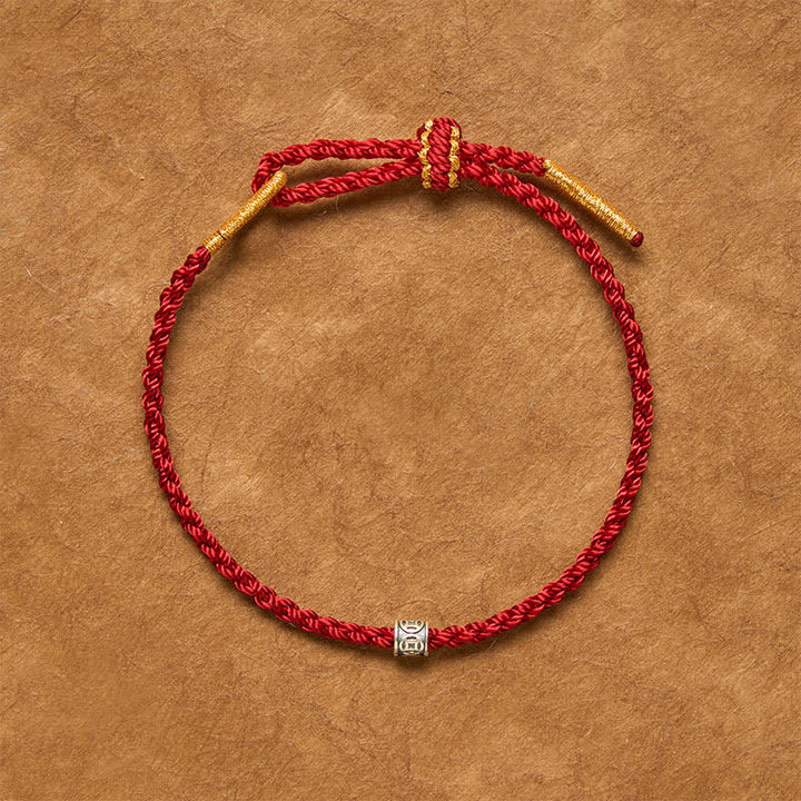 Buddha Stones Pulsera minimalista de plata de ley 925 con hilo negro y rojo y protección de monedas chinas. - image 1