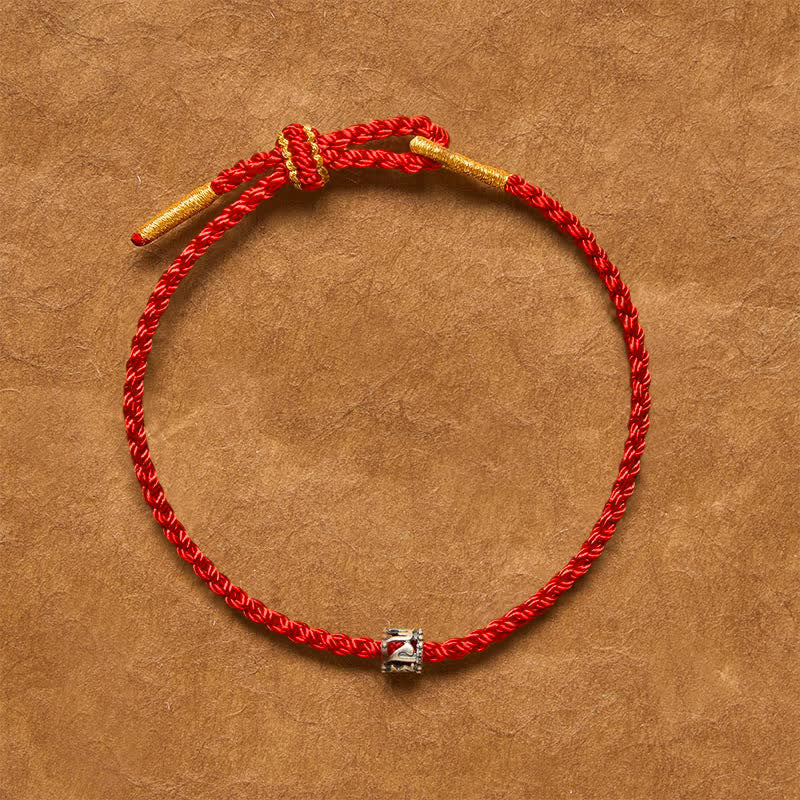 Buddha Stones Pulsera minimalista de plata de ley 925 con hilo negro y rojo, símbolo Om Mani Padme Hum, protección. - image 1