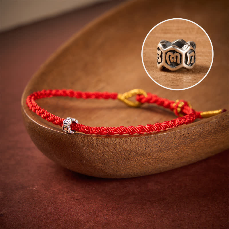 Buddha Stones Pulsera de plata de ley 925 con hilo negro y rojo y cuentas Om Mani Padme Hum Wheel. - Cuerda roja - 5,5–6,3 pulgadas (14–16 cm) - image 0