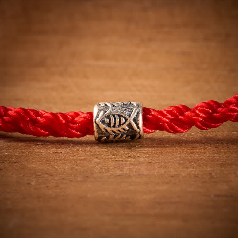 Buddha Stones Pulsera de protección con forma de pez koi de plata de ley 925 con hilo rojo - image 5