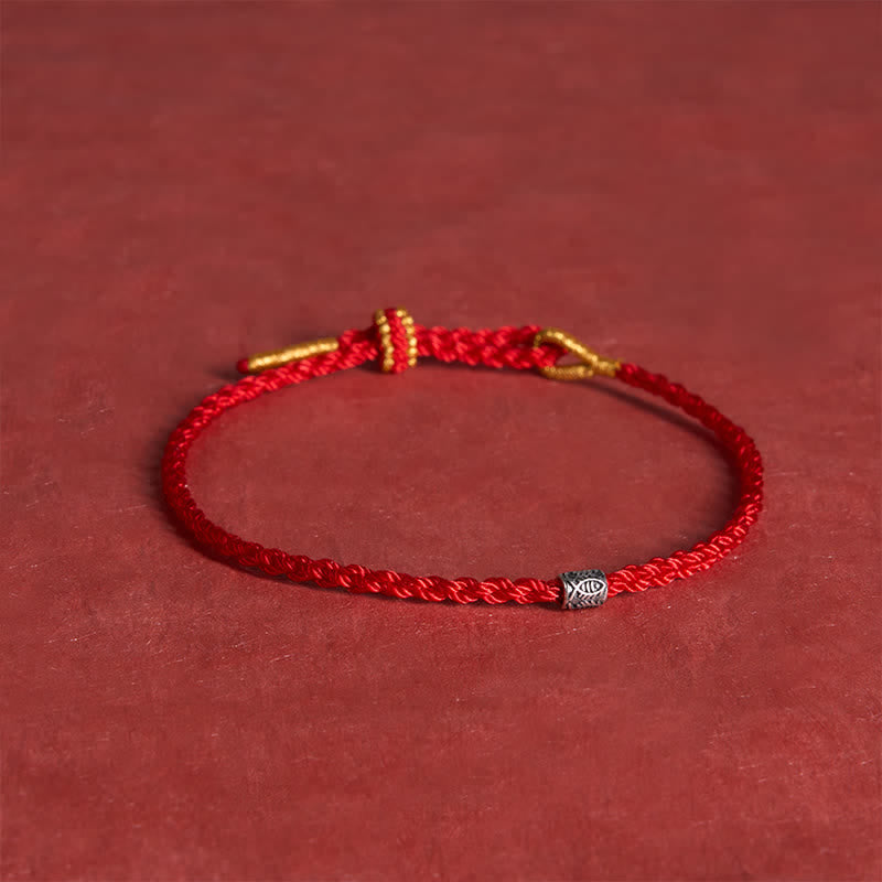 Buddha Stones Pulsera de protección con forma de pez koi de plata de ley 925 con hilo rojo - image 3