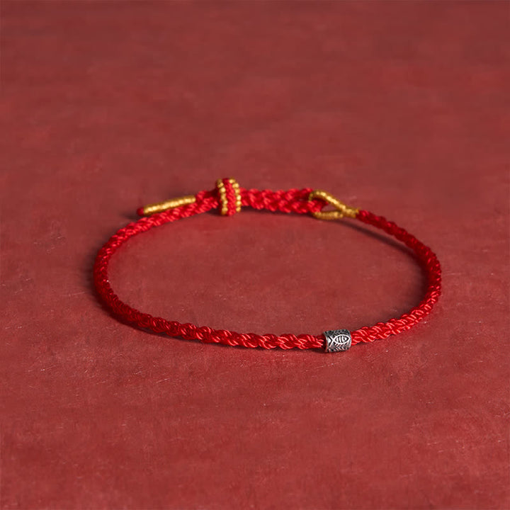 Buddha Stones Pulsera de protección con forma de pez koi de plata de ley 925 con hilo rojo - image 3