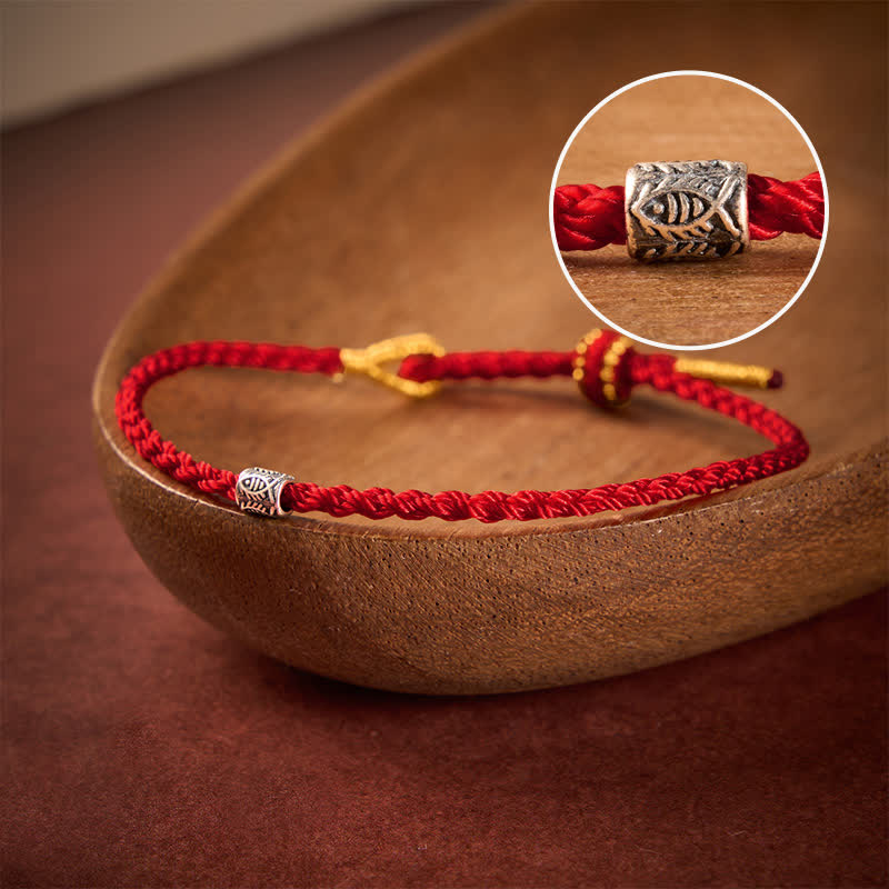 Buddha Stones Pulsera de protección con forma de pez koi de plata de ley 925 con hilo rojo - Hilo rojo oscuro - 5,5–6,3 pulgadas (14–16 cm) - image 10