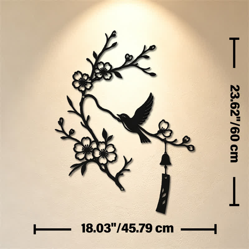 Buddha Stones Adorno de pared de hierro con símbolos significativos de pájaros y ramas en flor - Negro - Aprox. 45,79 cm x 60 cm x 0,12 cm / 18,03 pulgadas x 23,62 pulgadas x 0,05 pulgadas - image 11