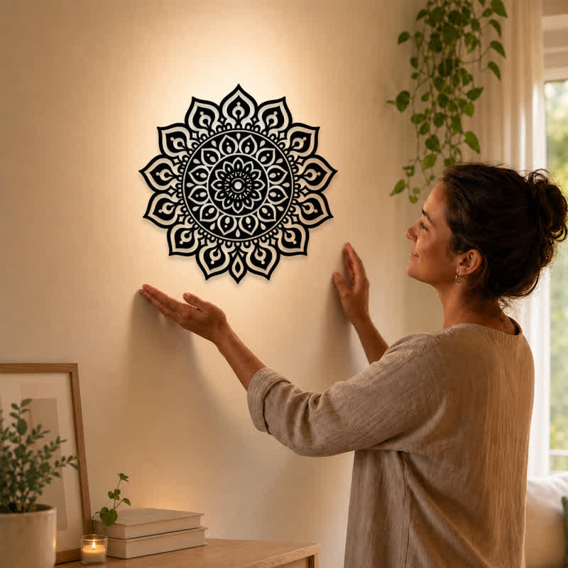Buddha Stones Mandala redonda recortada para decoración de pared, símbolo significativo de hierro, arte de pared. - image 1