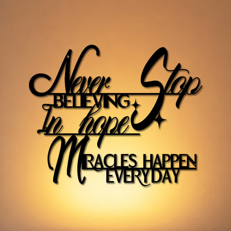 Buddha Stones Nunca dejes de creer. Frase inspiradora. Símbolos significativos en hierro y metal. Arte de pared. - image 0