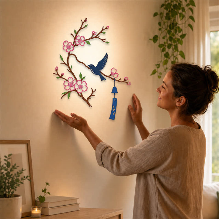 Buddha Stones Adorno de pared de hierro con símbolos significativos de pájaros y ramas en flor - image 15