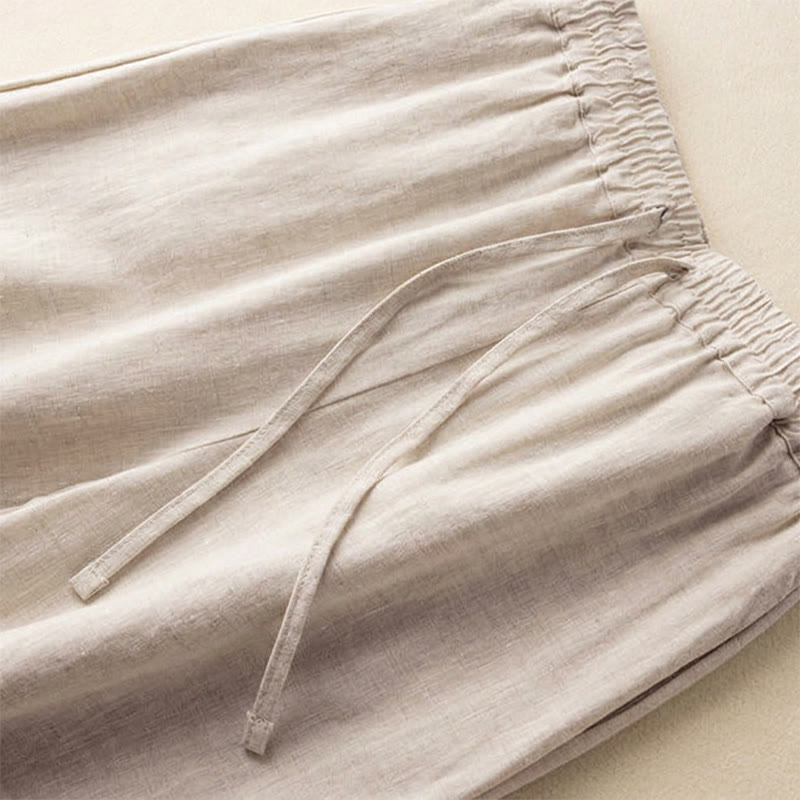 Pantalones de mujer de pierna ancha con cordón ajustable y bolsillos, con bordado informal de Buddha Stones y estilo bohemio. - image 1