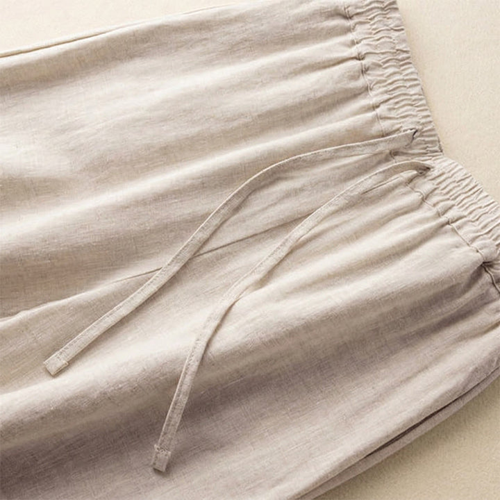 Pantalones de mujer de pierna ancha con cordón ajustable y bolsillos, con bordado informal de Buddha Stones y estilo bohemio. - image 1