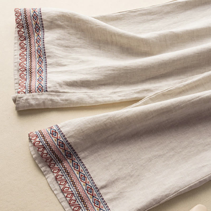 Pantalones de mujer de pierna ancha con cordón ajustable y bolsillos, con bordado informal de Buddha Stones y estilo bohemio. - image 4
