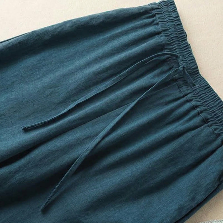 Pantalones de mujer de pierna ancha con cordón ajustable y bolsillos, con bordado informal de Buddha Stones y estilo bohemio. - image 6