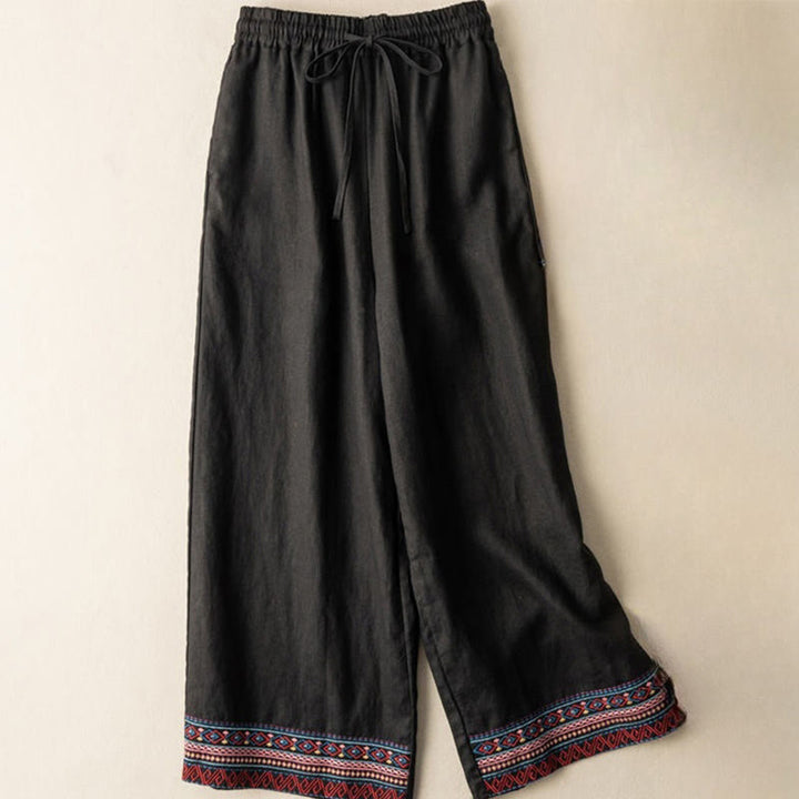 Pantalones de mujer de pierna ancha con cordón ajustable y bolsillos, con bordado informal de Buddha Stones y estilo bohemio. - Negro - US12，UK/AU16，EU44 (XL) - image 8