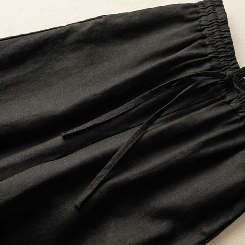 Pantalones de mujer de pierna ancha con cordón ajustable y bolsillos, con bordado informal de Buddha Stones y estilo bohemio. - image 9
