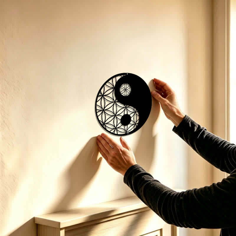 Buddha Stones Decoración de pared minimalista de hierro con equilibrio Yin Yang - image 1