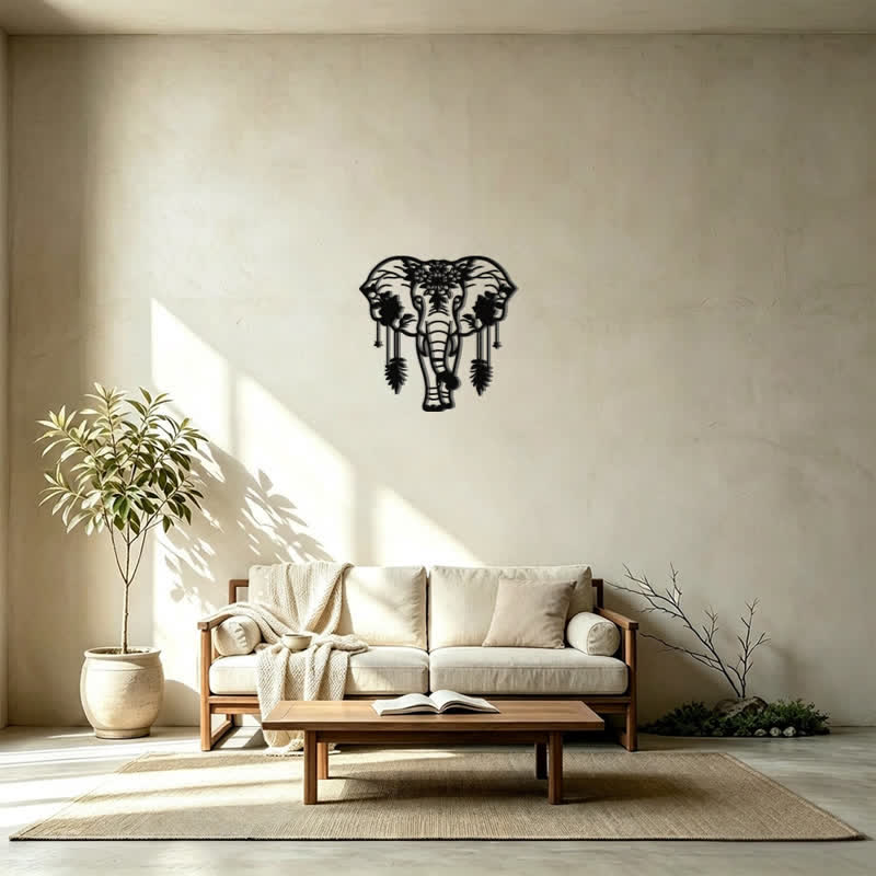 Buddha Stones Decoración de pared de hierro con estampado de flores y plumas de elefante de la suerte - image 14