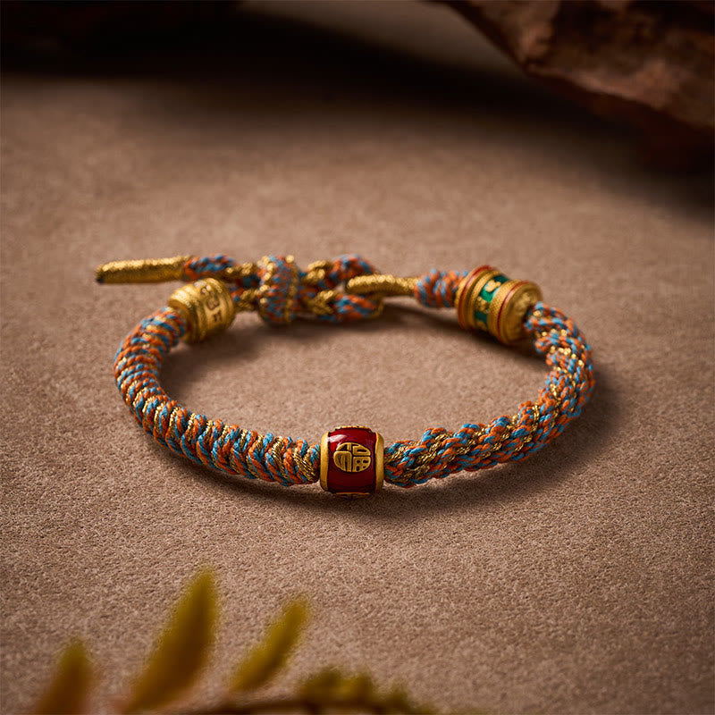 Buddha Stones Pulsera de sabiduría tejida a mano con caracteres tibetanos Om Mani Padme Hum Fu - image 1