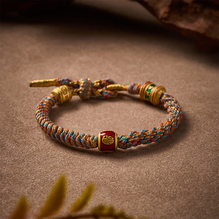 Buddha Stones Pulsera de sabiduría tejida a mano con caracteres tibetanos Om Mani Padme Hum Fu - image 1