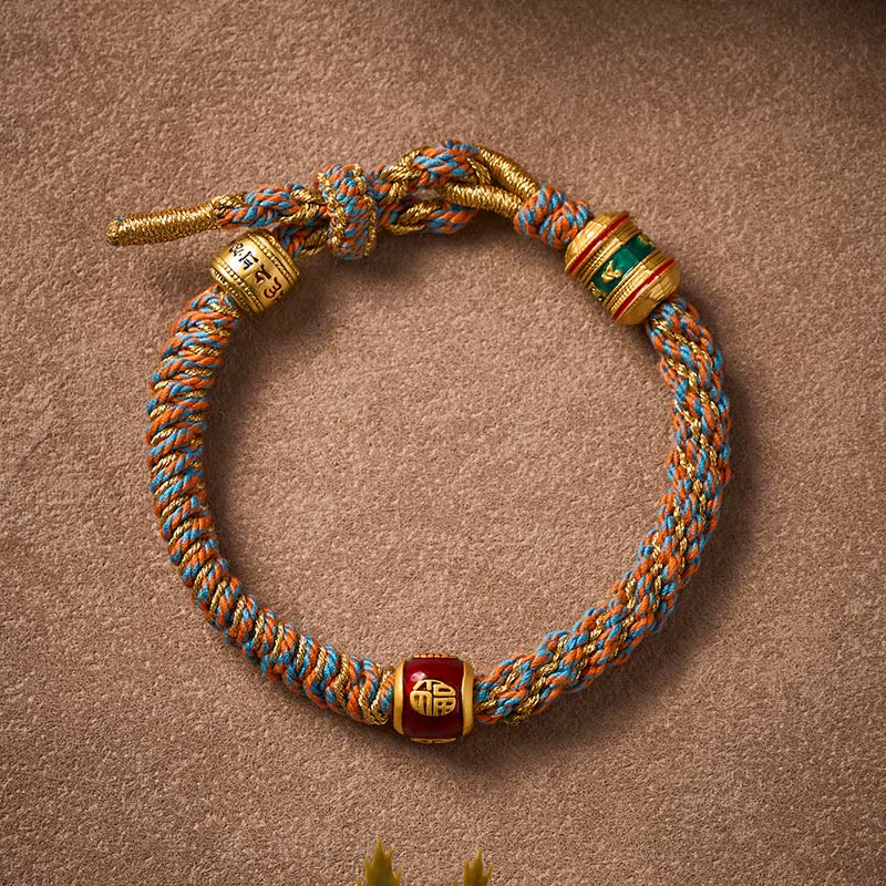 Buddha Stones Pulsera de sabiduría tejida a mano con caracteres tibetanos Om Mani Padme Hum Fu - image 3