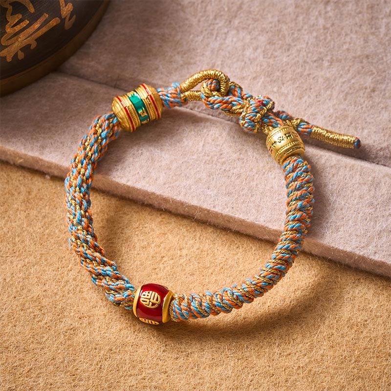 Buddha Stones Pulsera de sabiduría tejida a mano con caracteres tibetanos Om Mani Padme Hum Fu - image 2