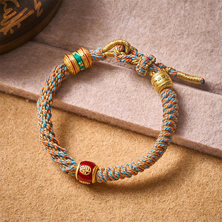 Buddha Stones Pulsera de sabiduría tejida a mano con caracteres tibetanos Om Mani Padme Hum Fu - image 2