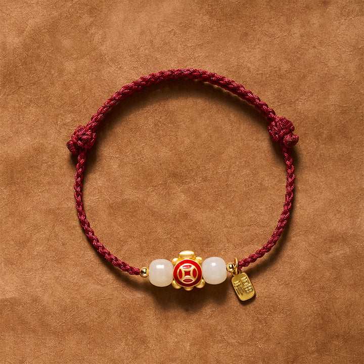 Buddha Stones Pulsera de fuerza tejida a mano con hilo rojo de tortuga - Rojo - image 0