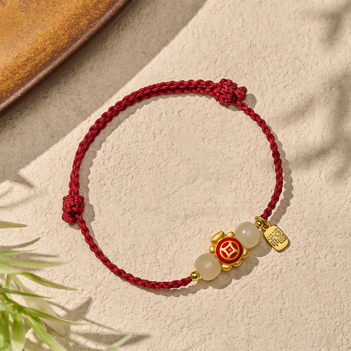 Buddha Stones Pulsera de fuerza tejida a mano con hilo rojo de tortuga - image 2