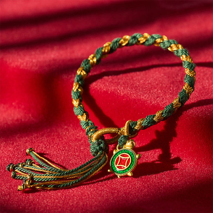 Buddha Stones Pulsera curativa tejida a mano con hilo de tortuga amarillo y verde - Tortuga (Sabiduría ♥ Resistencia) - image 0