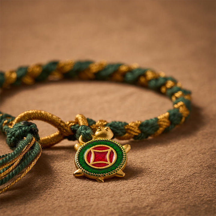 Buddha Stones Pulsera curativa tejida a mano con hilo de tortuga amarillo y verde - image 4