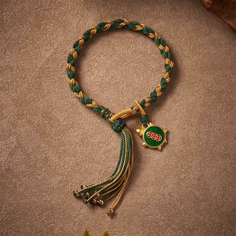 Buddha Stones Pulsera curativa tejida a mano con hilo de tortuga amarillo y verde - image 2