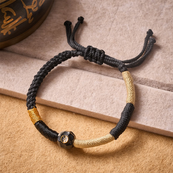 Buddha Stones Pulsera de equilibrio de hilo de ágata de fuego blanca y negra - YIN YANG (Equilibrio ♥ Armonía) - image 0
