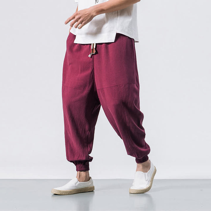 Pantalones bombachos de algodón con cordón ajustable y bolsillos para hombre de Buddha Stones. - Carmesí - US/UK/AU46, EU56 (5XL) - image 7