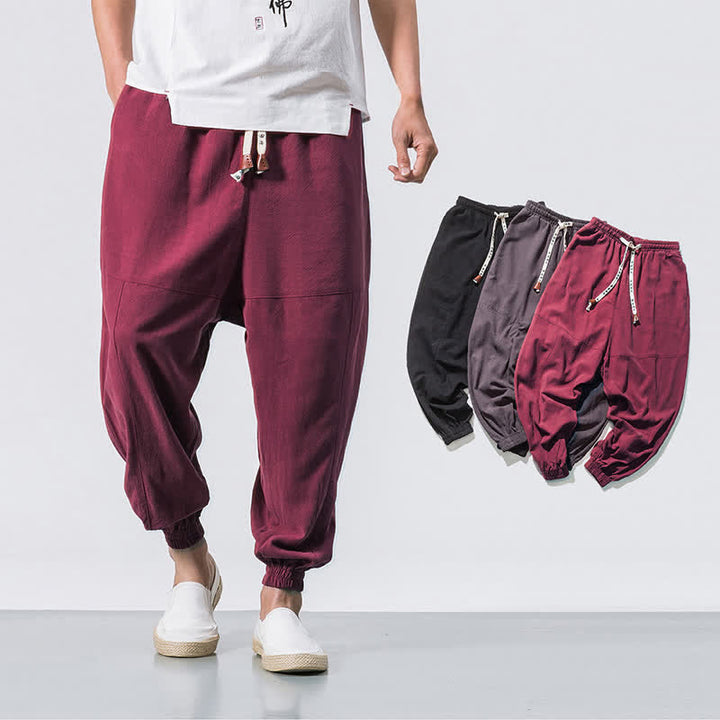 Pantalones bombachos de algodón con cordón ajustable y bolsillos para hombre de Buddha Stones. - image 8