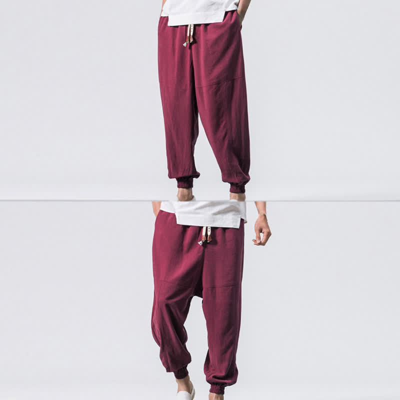 Pantalones bombachos de algodón con cordón ajustable y bolsillos para hombre de Buddha Stones. - image 9